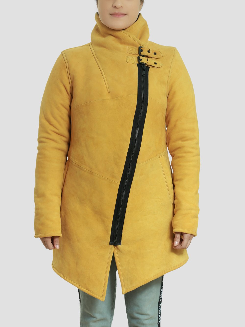 Sheila Sheepskin Leather Shearling Yellow Coat for Women